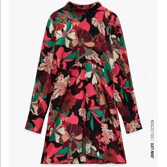 New Zara Floral Print Satin Effect Dress - Picture 10 of 16